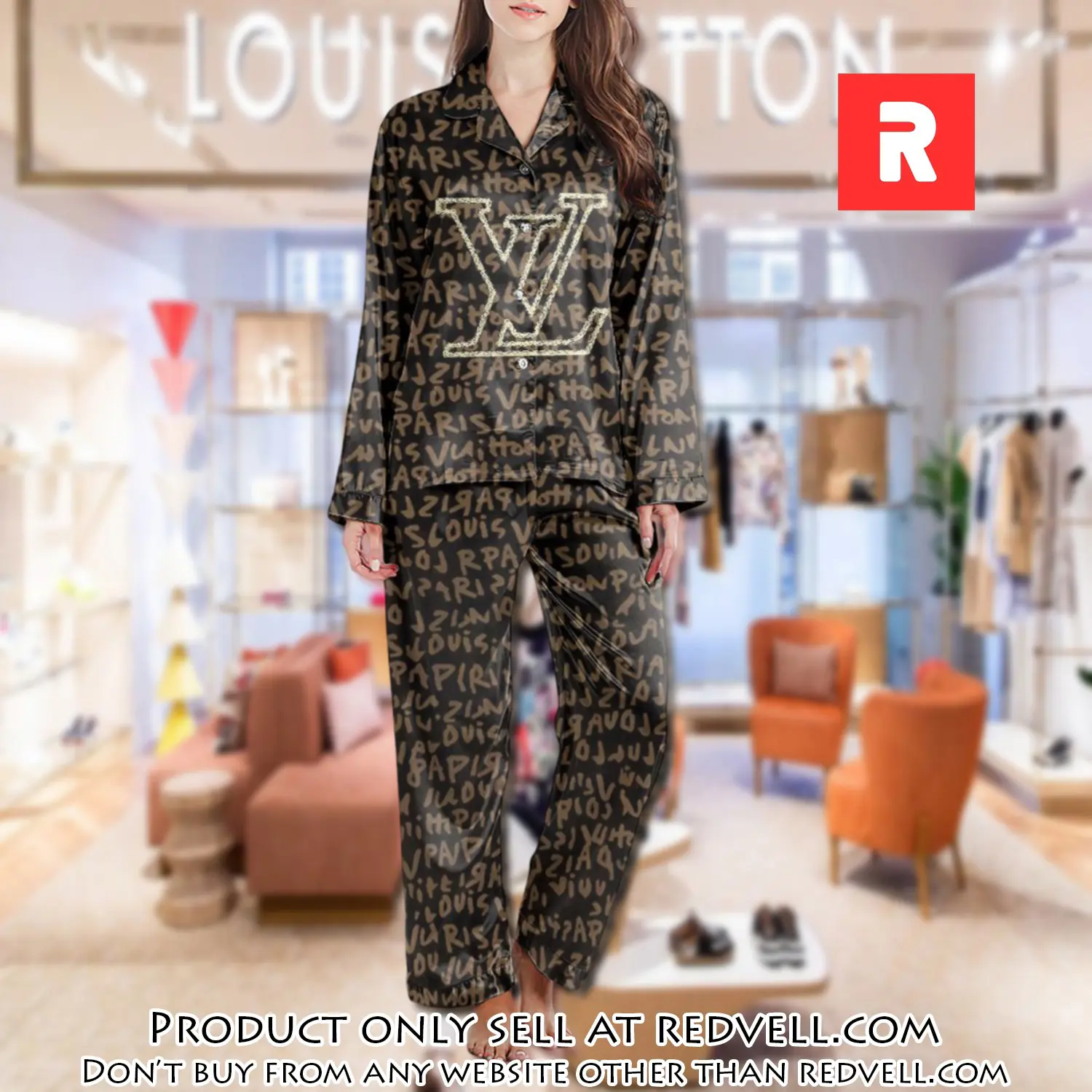 Lv monogram long satin pajama set pjs1032 rv5543834